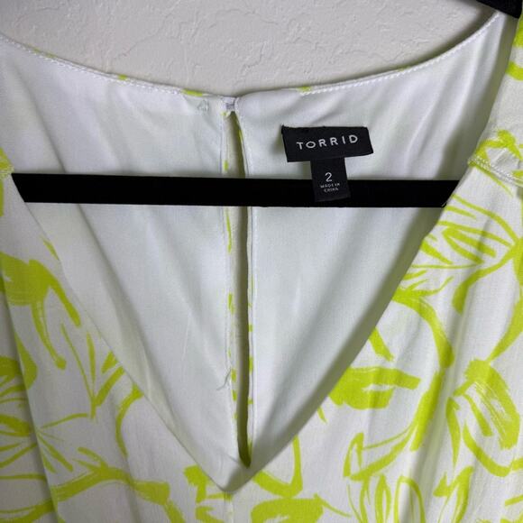 Torrid Yellow Green Floral Mini Wash Gauze Wide Waist Skater Dress 2X 40261123 - Picture 5 of 15